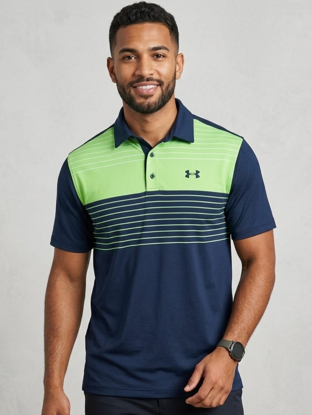 Under Armour Men’s Lime Green & Navy Striped Playoff Performance Polo Size XXL